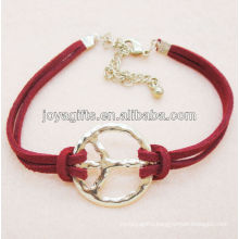 Fashion leather bracelet with peace symbol alloy